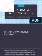 Reading & Writing Skills: Formulating Counterclaims To Text Claims