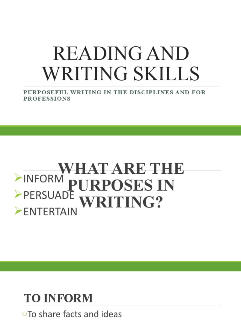Reading and Writing Skills Purposeful Writing in The Disciplines and