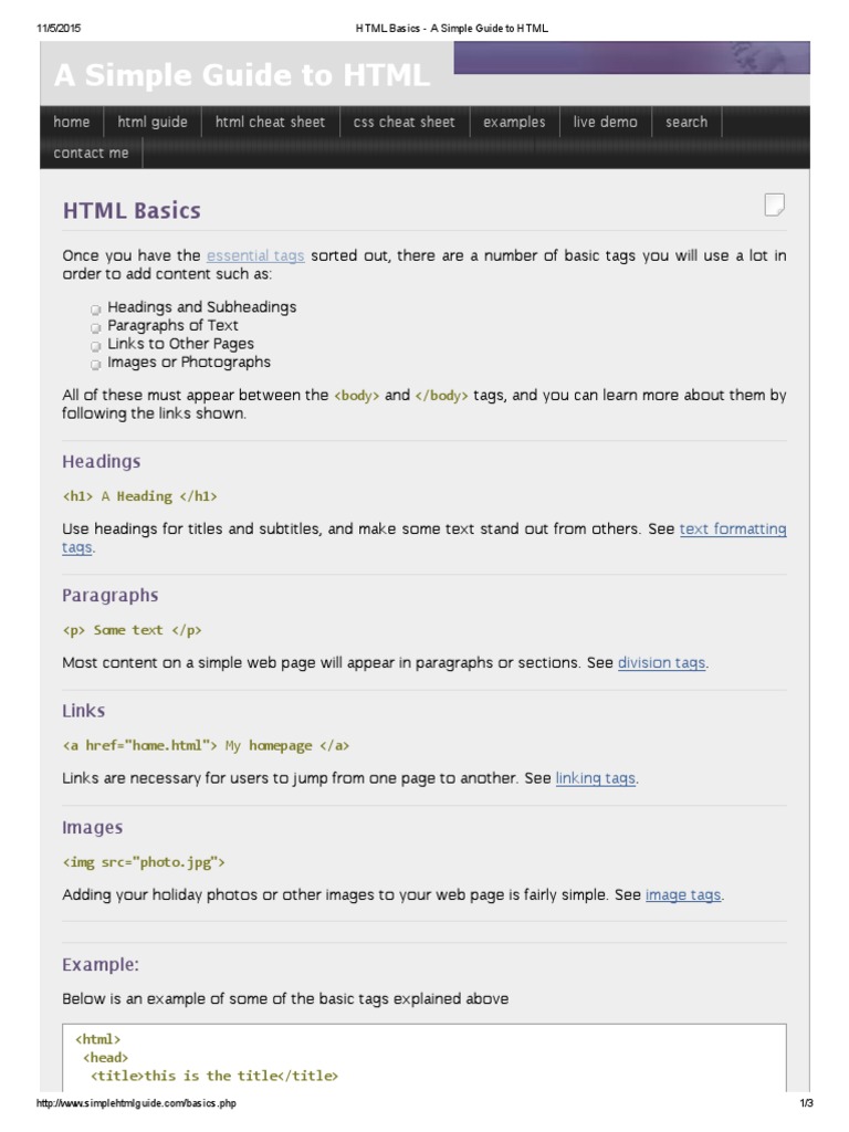 HTML Basics - A Simple Guide To HTML | PDF | Html Element | Html