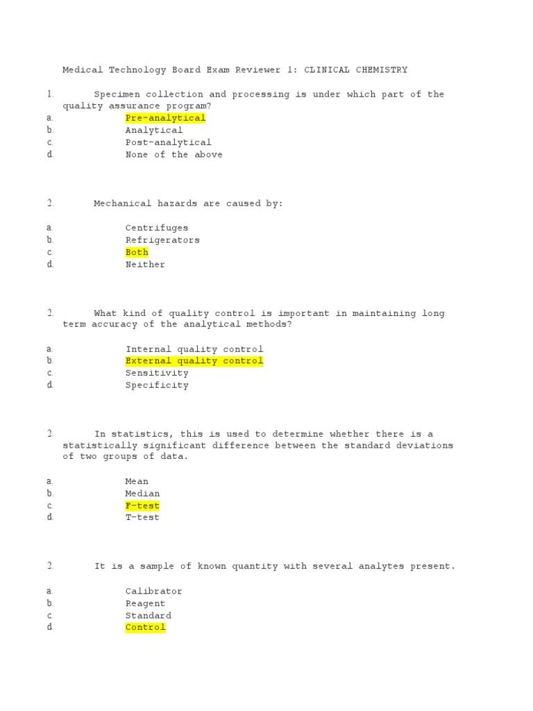 CLINICAL CHEMISTRY Medical Technology Board Exam Reviewer 1 PDF