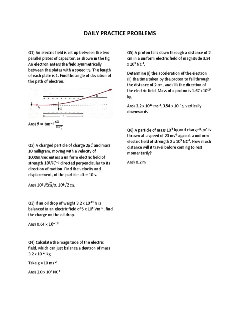 Daily Practice Problems | PDF | Electric Field | Electron