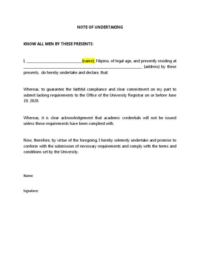 Note of Undertaking | PDF