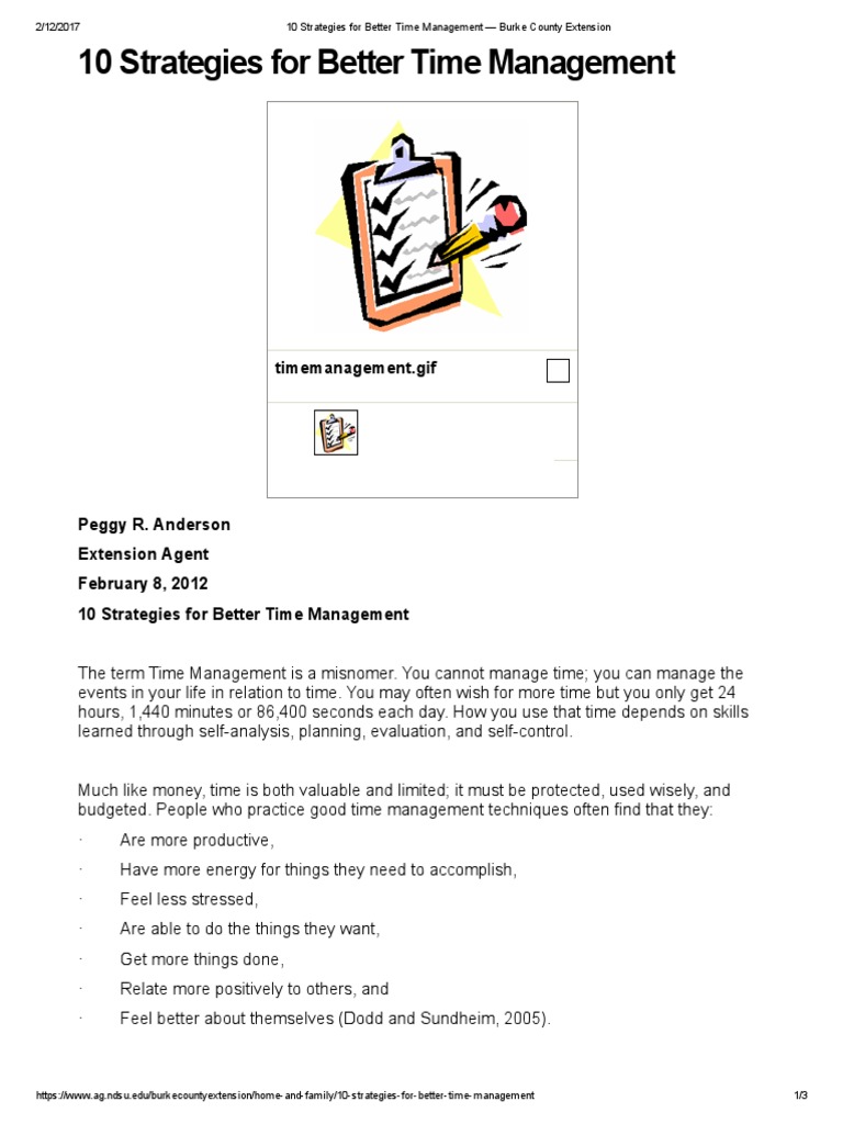 10 Strategies For Better Time Management - Burke County Extension | PDF ...