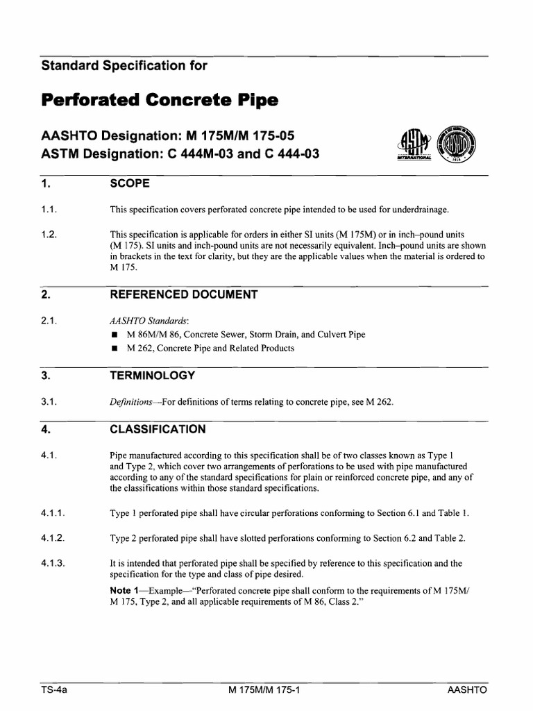 Perforated Concrete Pipe Specification | PDF | Pipe (Fluid Conveyance ...