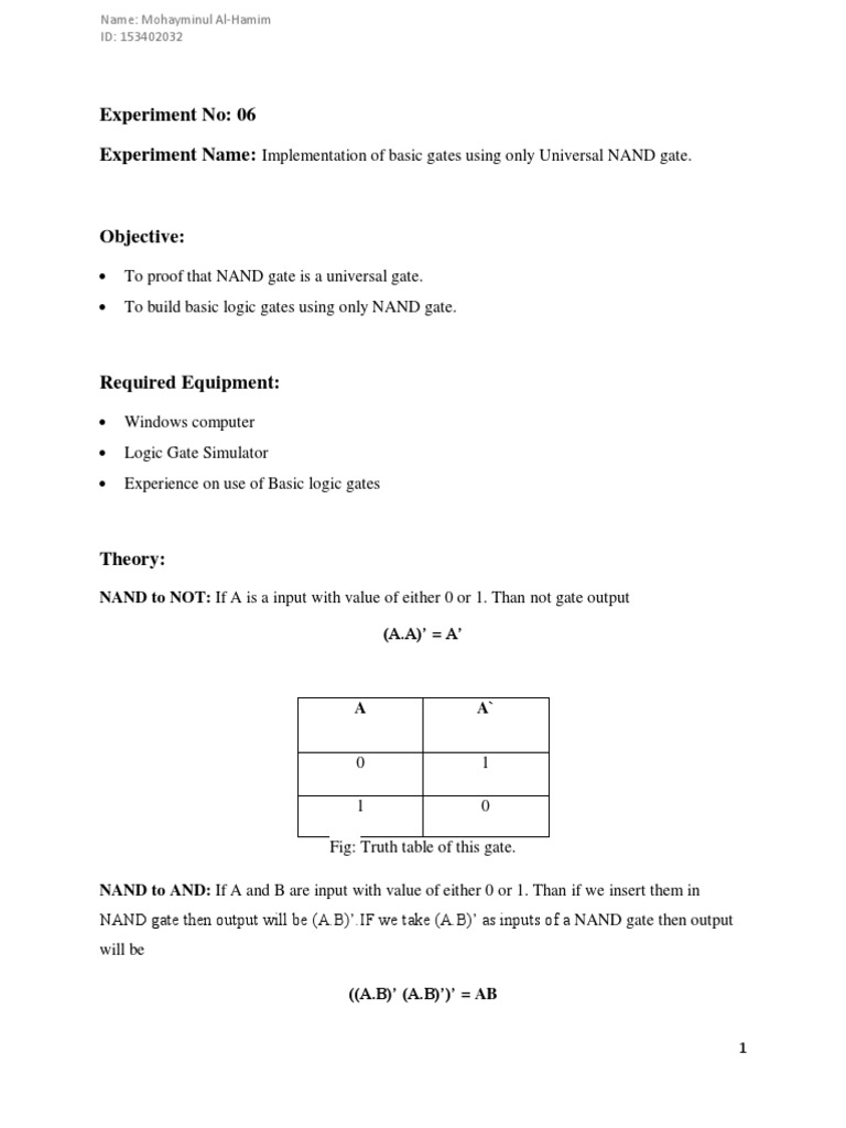 Implementation of Basic Gates Using Only Universal NAND Gate. PDF