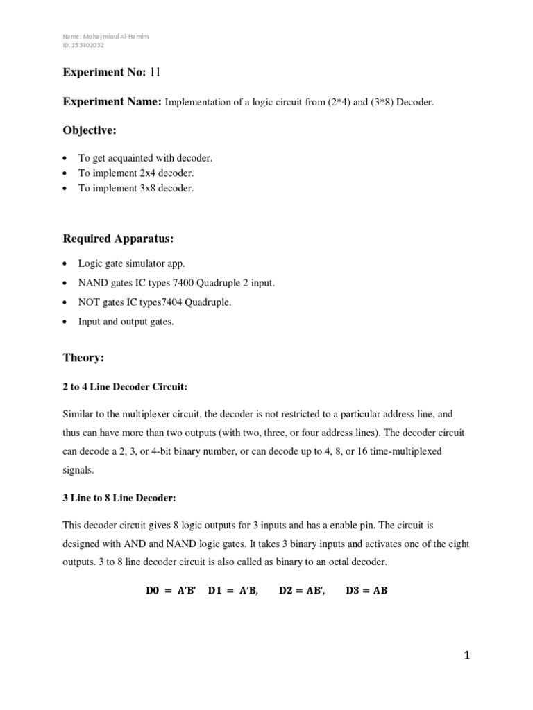 Implementation of A Logic Circuit From (2 4) and (3 8) Decoder. | PDF ...