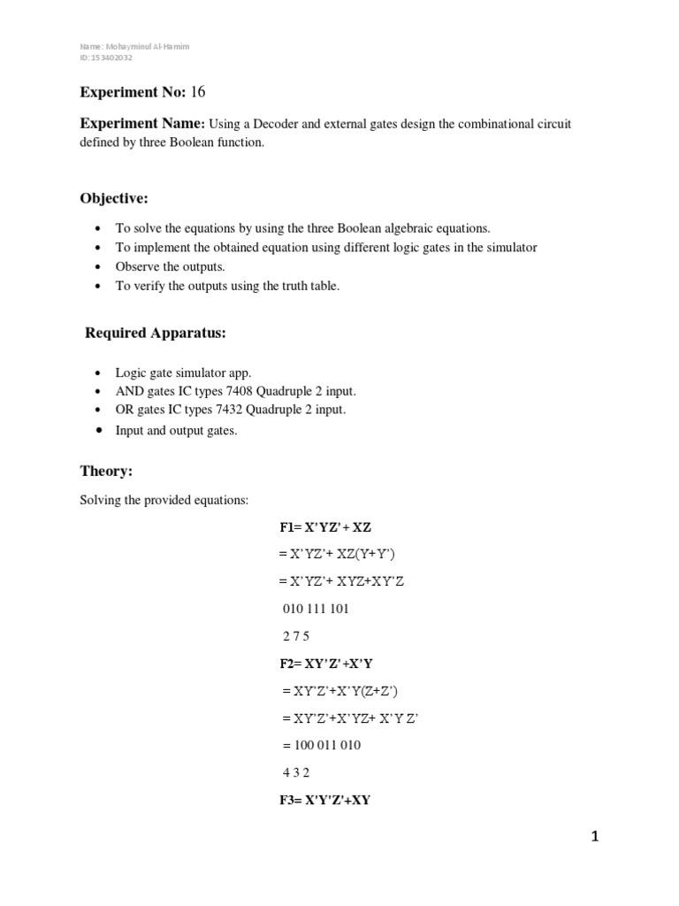Using A Decoder and External Gates Design The Combination Circuit ...