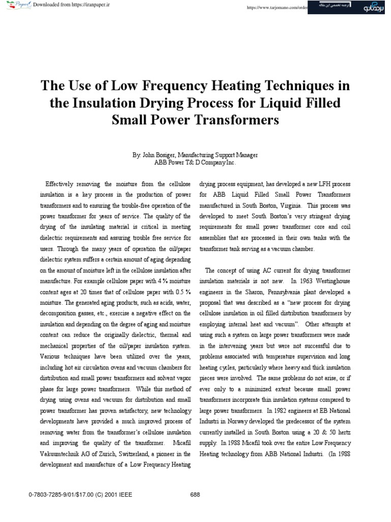 The Use of Low Frequency Heating Techniques in The Insulation Drying