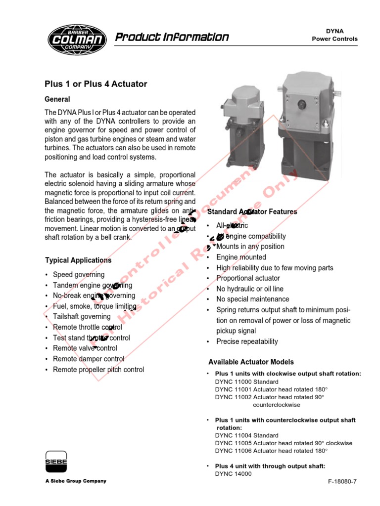 Product Information on DYNA Plus 1 or Plus 4 Actuator | PDF | Actuator ...