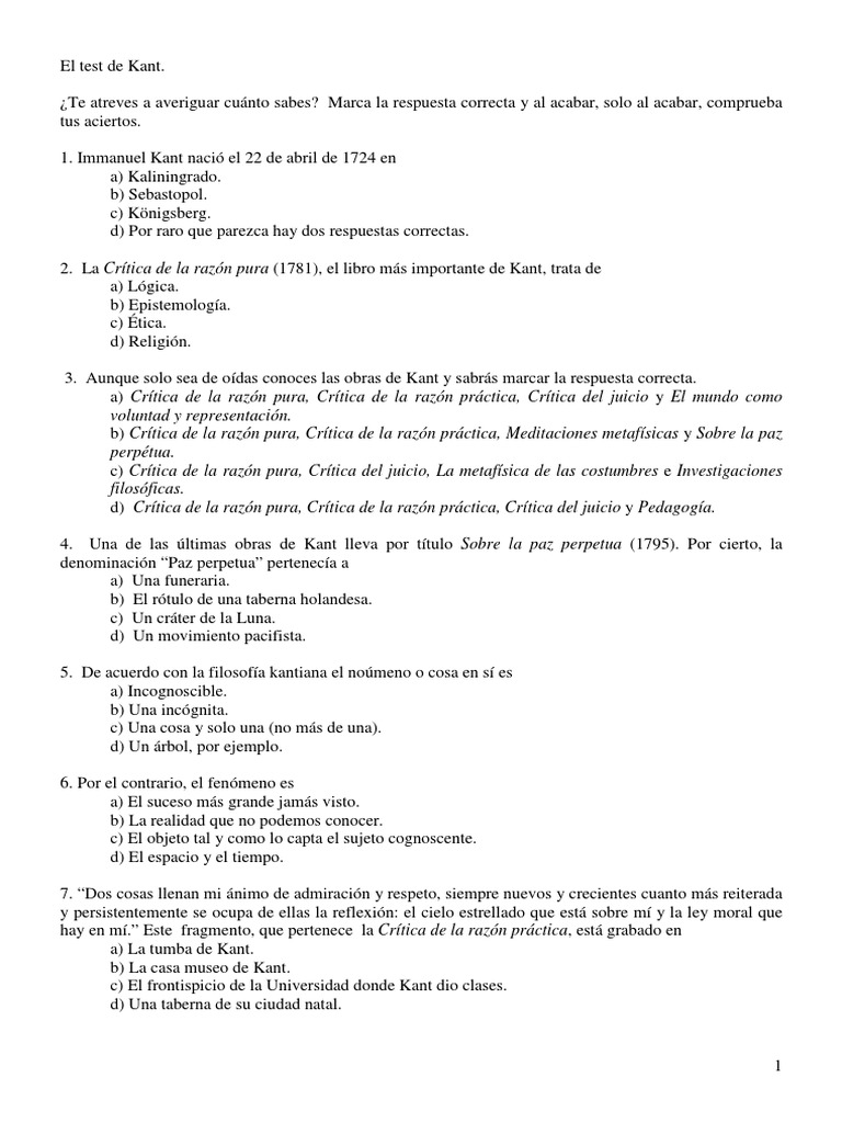 El Test de Kant-1 | PDF | A priori y a posteriori | Immanuel Kant