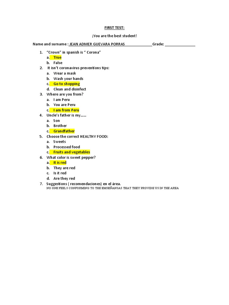 First Test | PDF