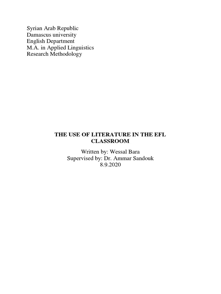 Literature's Role in EFL Teaching | PDF | English As A Second Or ...
