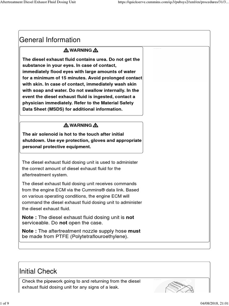 019440 Aftertreatment Diesel Exhaust Fluid Dosing Unit PDF Exhaust