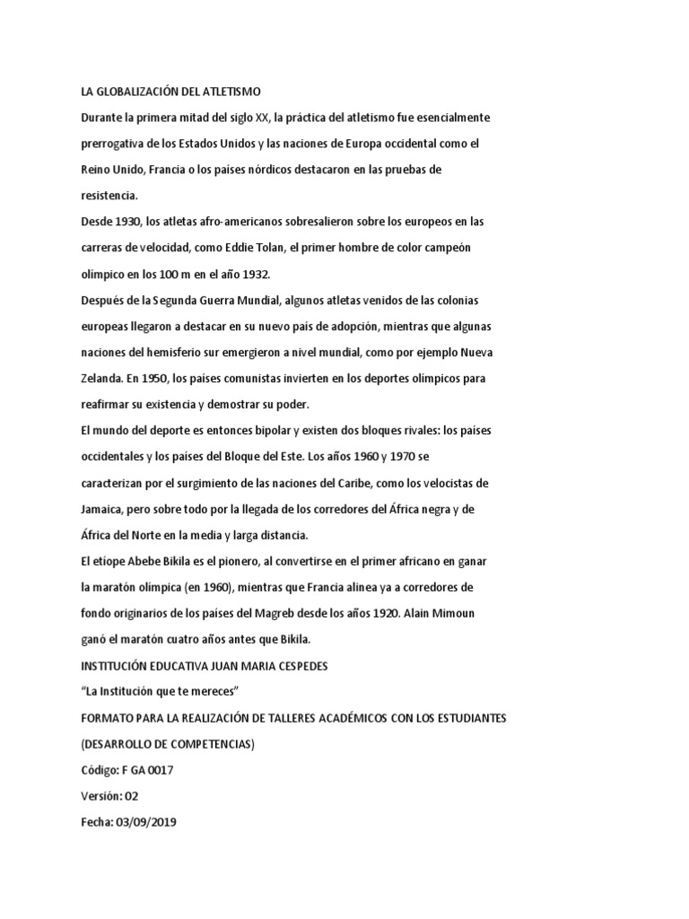 Taller Educacion Fisica PDF | PDF | Gimnasia | Deporte del atletismo