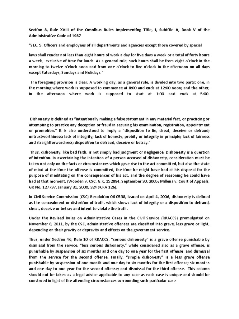 Section 8, Rule XVIII of The Omnibus Rules Implementing Title, I