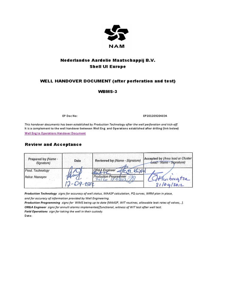 Nederlandse Aardolie Maatschappij B.V. Shell UI Europe: Well Eng To ...