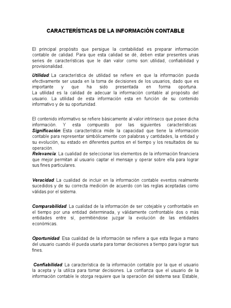 CARACTERÍSTICAS DE LA INFORMACIÓN CONTABLE | PDF | Contabilidad ...