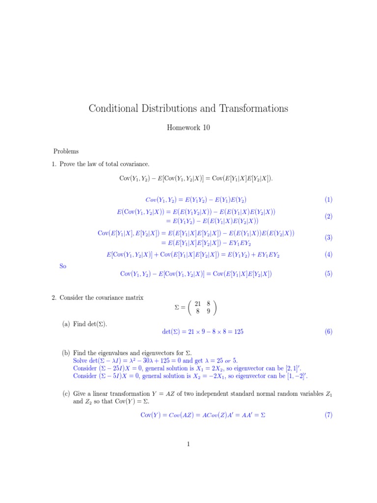 Conditional Distributions and Transformations: Homework 10 | PDF ...