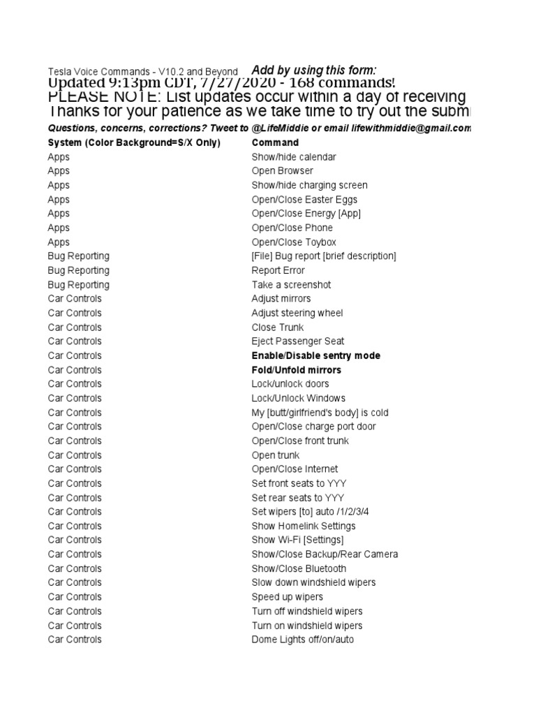 Tesla Voice Commands V10.2 PDF Msn World Wide Web