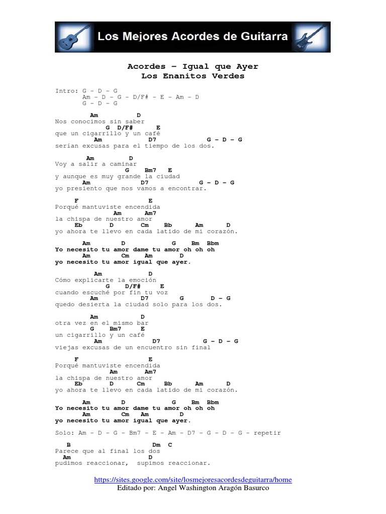 Acordes - Igual Que Ayer - Los Enanitos Verdes | PDF, image size:768x1024