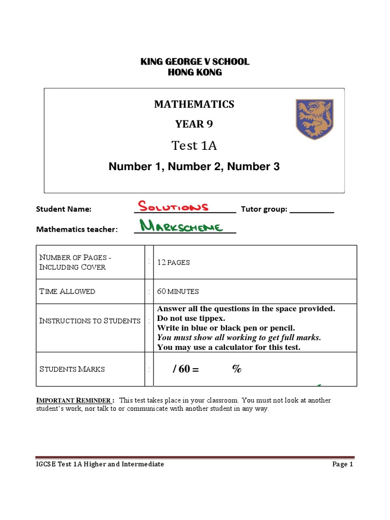 Year 9 Maths Igcse Test 1a 2011 Ms Pdf Planets Saturn
