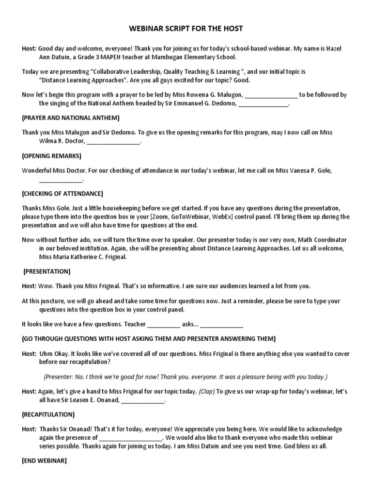 Webinar Script For The Host Pdf