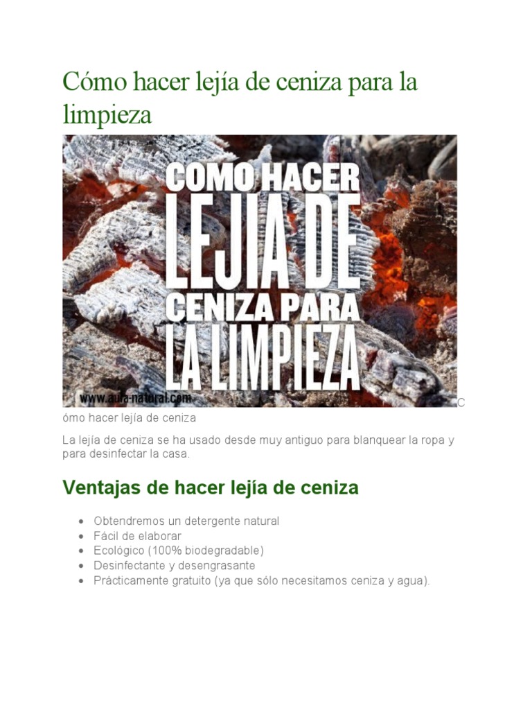Cómo Hacer Lejía de Ceniza para La Limpieza PDF Blanqueador Detergente