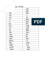 High Frequency Words Test List