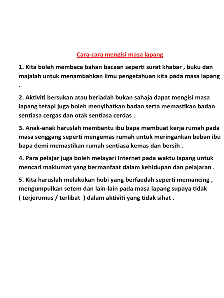 Cara Cara Mengisi Masa Lapang Pdf