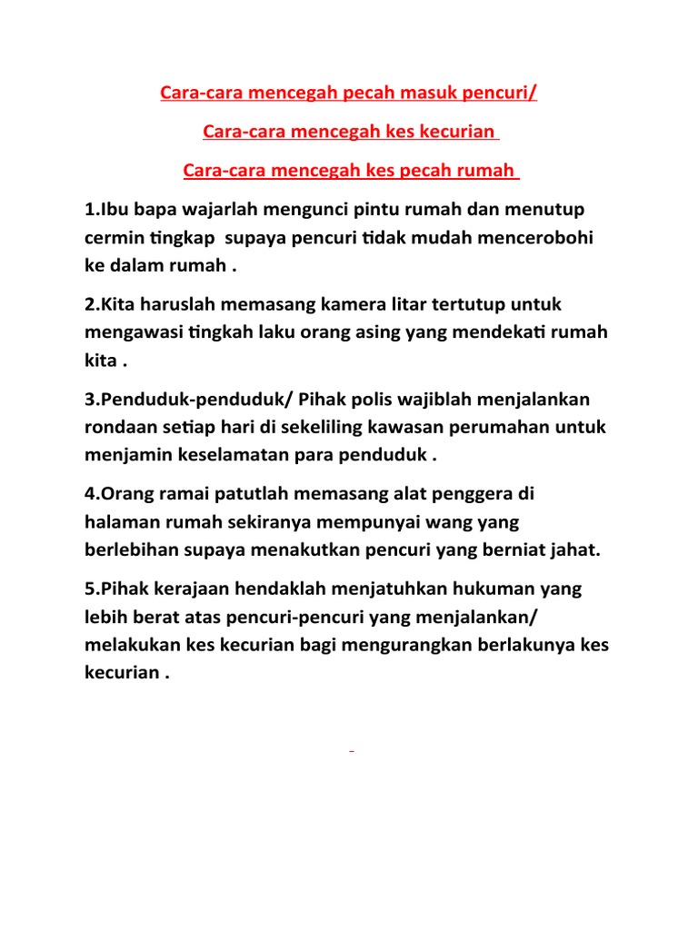 Cara Cara Mencegah Kes Kecurian Pdf