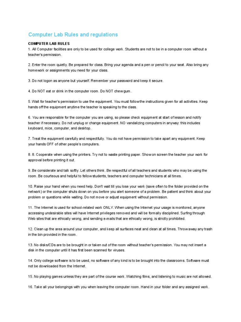 Computer Lab Rules and Regulations PDF Image Scanner Computer Virus