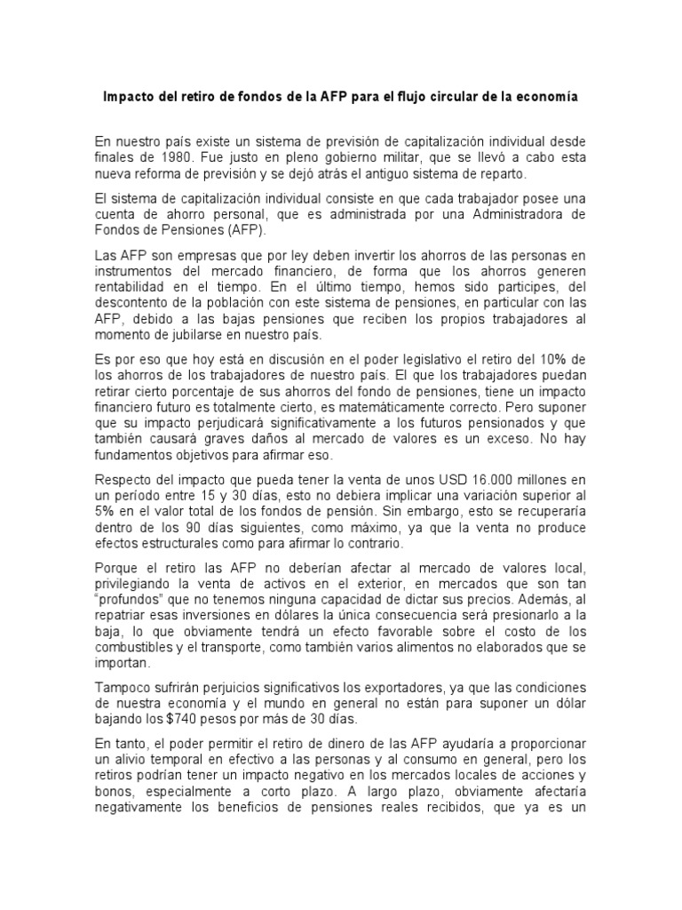 Impacto Del Retiro de Fondos de La AFP para El Flujo Circular de La ...