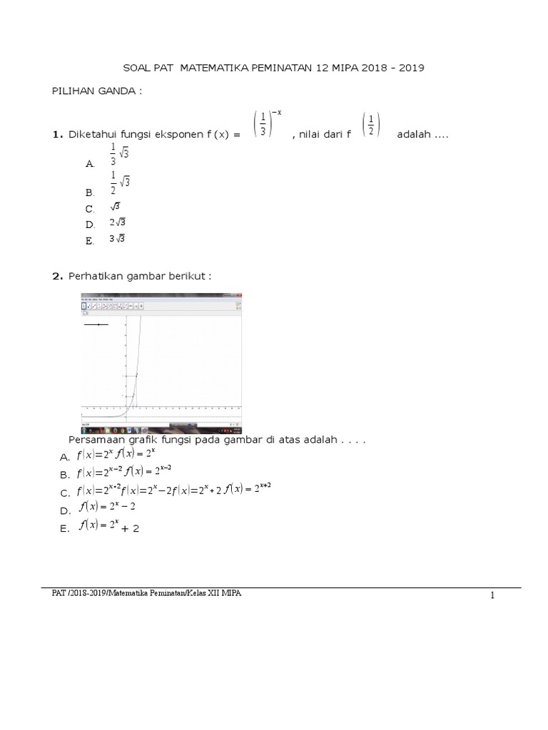 Soal PAT MATH PEMINATAN 12 MIPA SEM GENAP - 1819 | PDF | Metode & Bahan ...