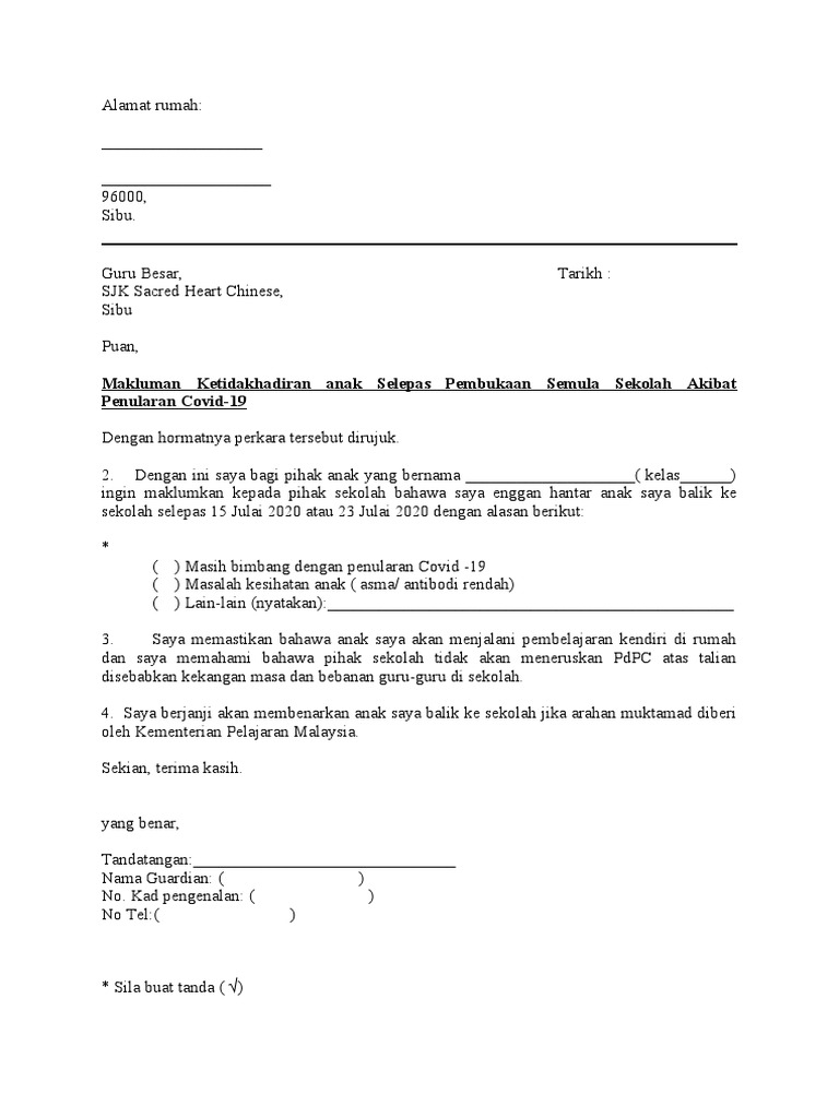Surat Ketidakhadiran Anak Ke Sekolah Pdf