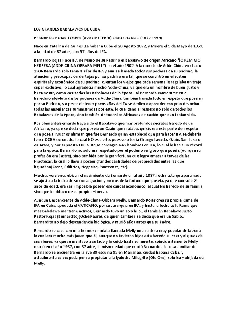Bernardo Rojas: Legado de un Babalawo | PDF | Cuba | Religión y creencia