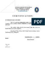Certification: Diocesan Schools of Pagadian Santa Teresita Academy Aurora, Zamboanga Del Sur