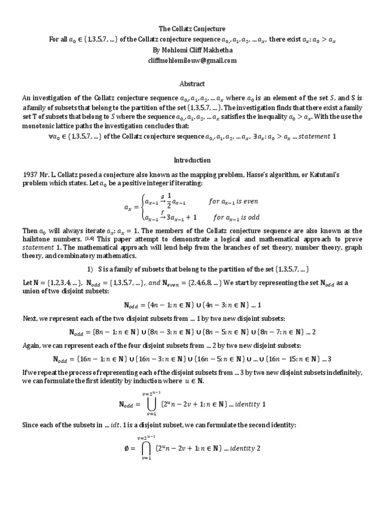 The Collatz Conjecture PDF | PDF | Abstract Algebra | Algebra