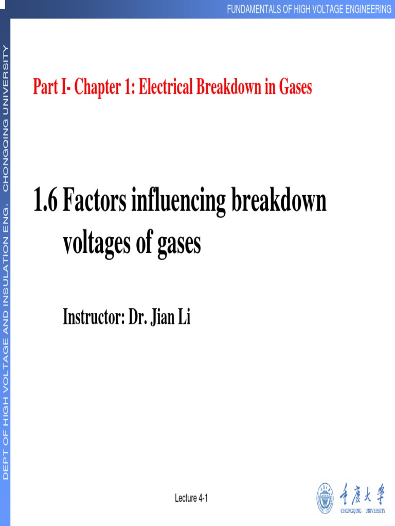 Factors Affecting Breakdown in Gases PDF | PDF | Electrical Breakdown ...