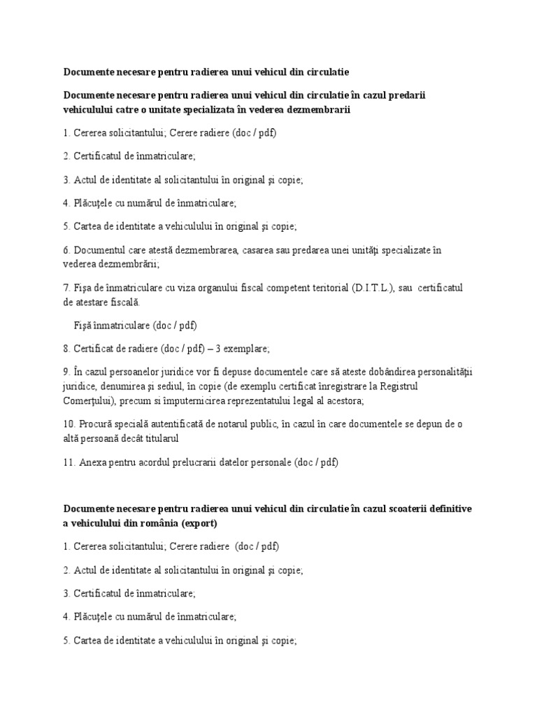 Documente Necesare Radiere Auto | PDF