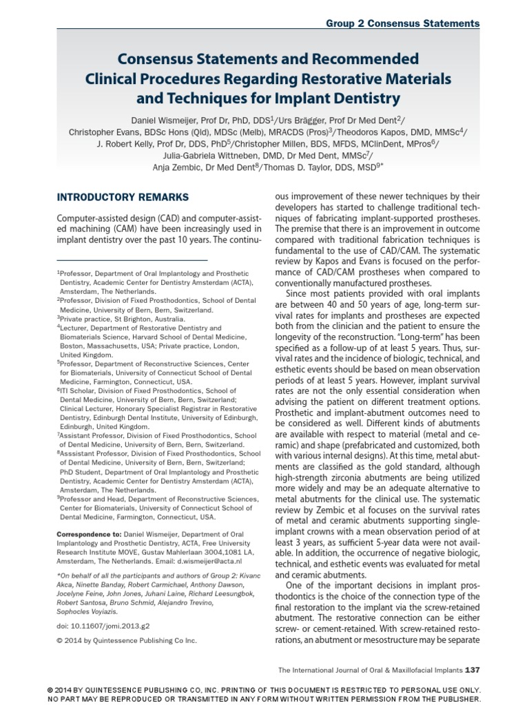 Consensus Statements and Recommended Clinical Procedures Regarding ...