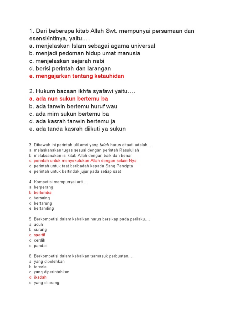Soal Pai Kelas Xi Smster Ganjil 2019