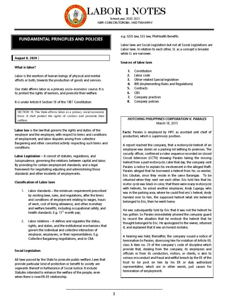 Labor Law Principles and Case Analysis | PDF | Employment | Labour Law