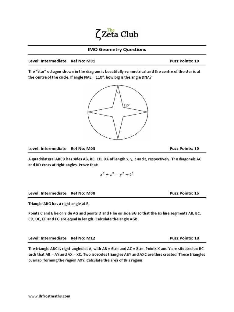 IMO Geometry Questions: Level: Intermediate Ref No: M01 Puzz Points: 10 ...