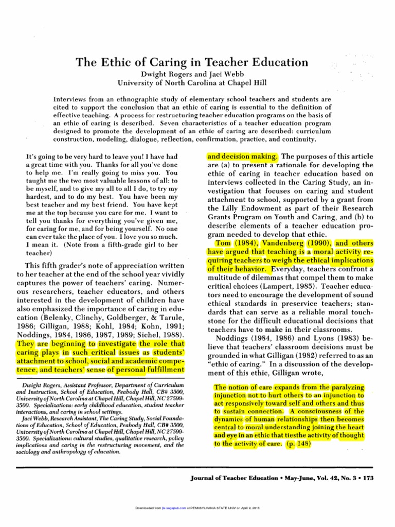 Ethic of Caring in Teacher Education | PDF | Teacher Education | Teachers