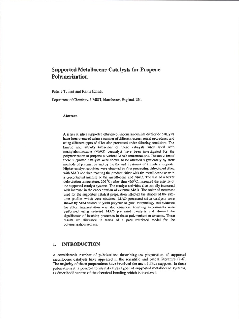 Polymerization: Supported Metallocene Catalysts Propene | PDF | Silicon ...