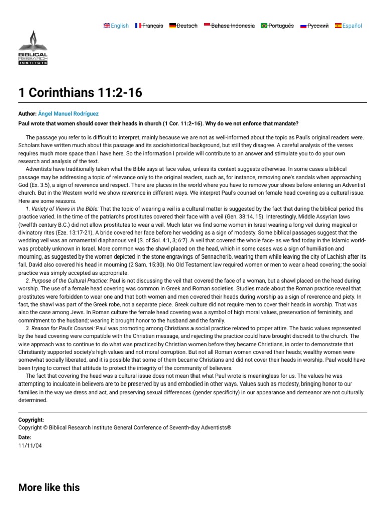 1 Corinthians 11 2 16 Sermon