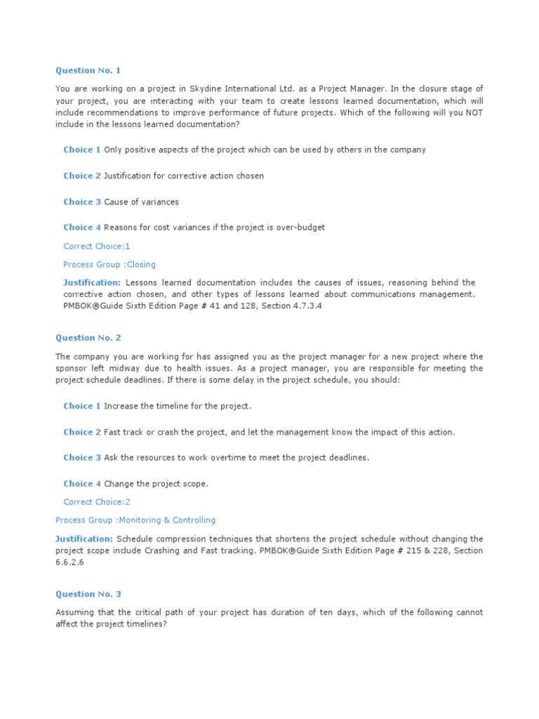 200 PMBOK 6th Edition Practice Questions | PDF