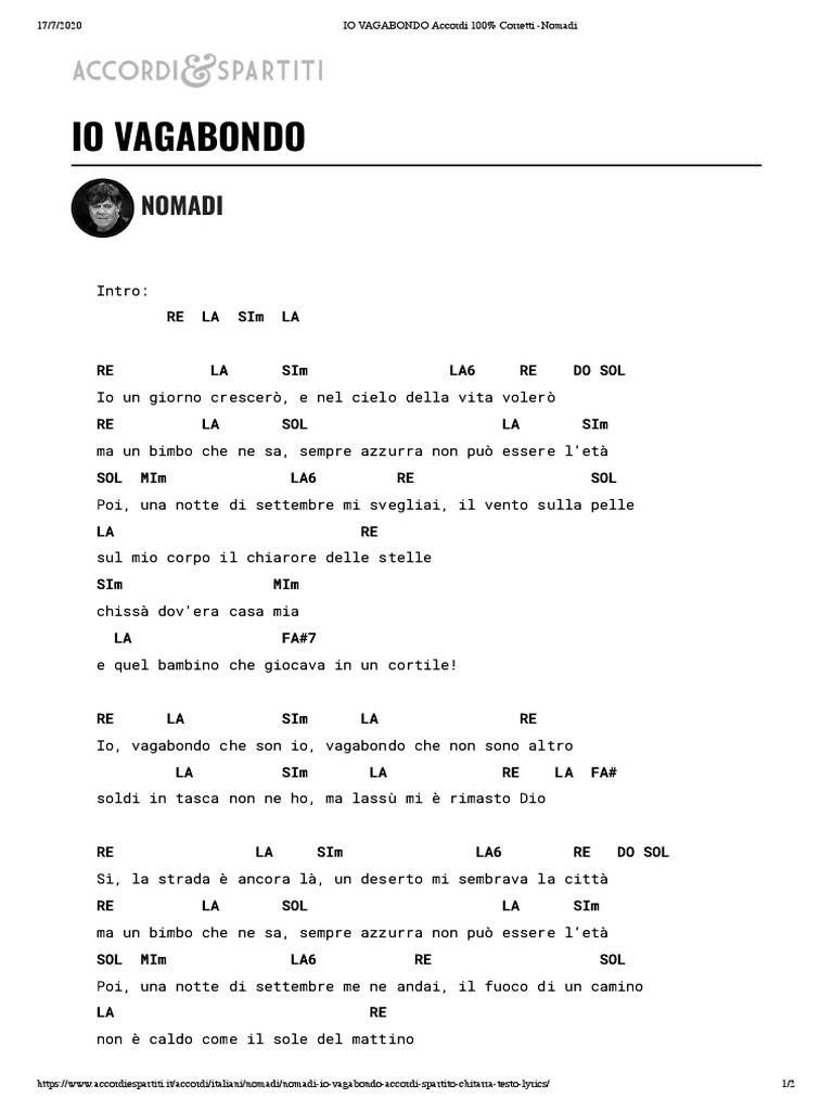 IO VAGABONDO Accordi 100 Corretti Nomadi PDF