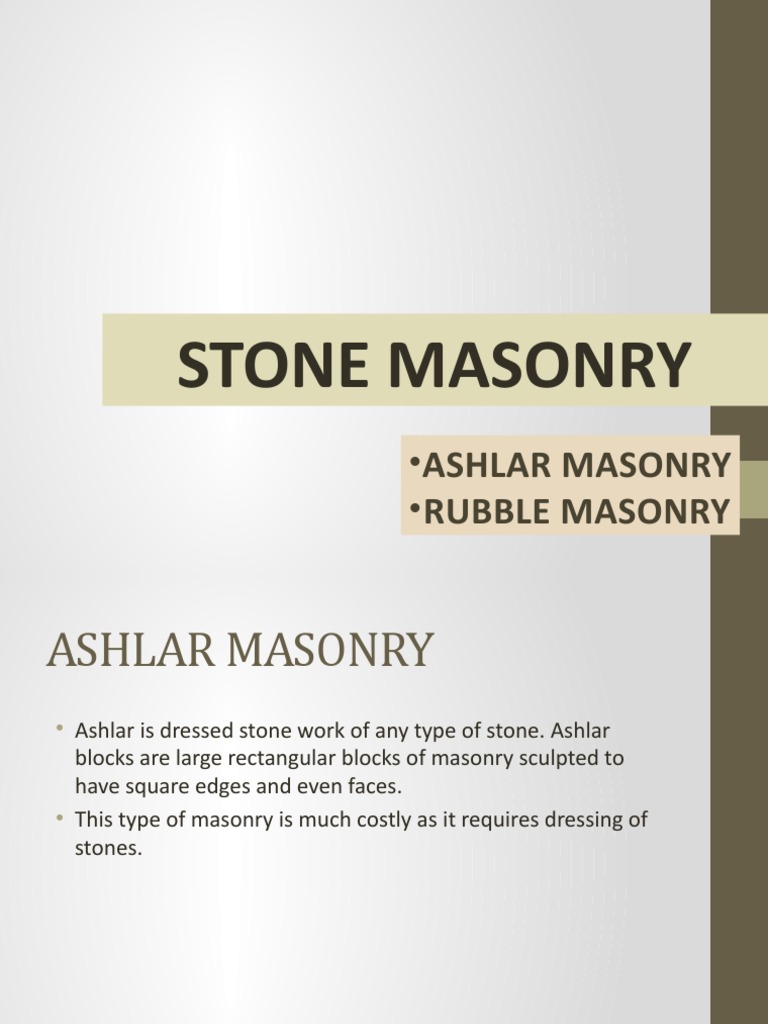 Stone Masonry: - Ashlar Masonry - Rubble Masonry | PDF | Masonry ...
