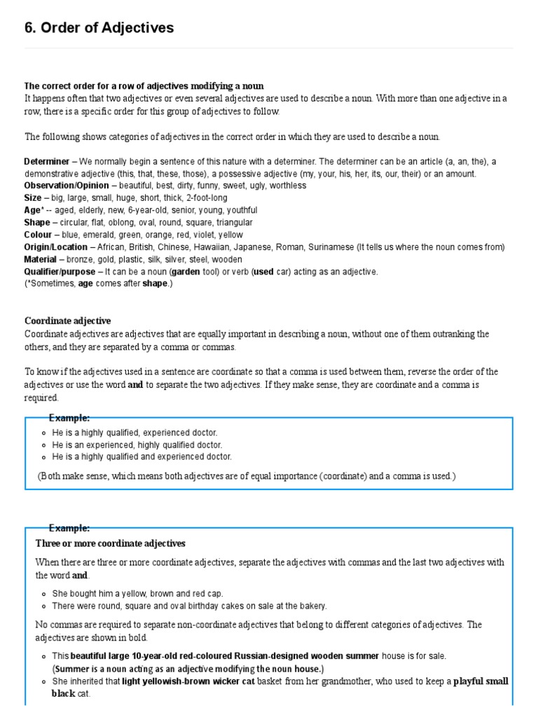 Order of Adjectives | Download Free PDF | Adjective | Comma